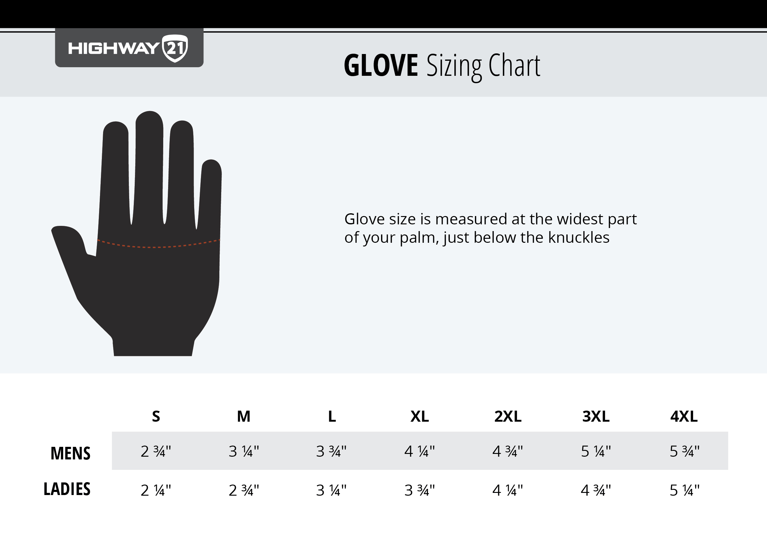 biker gloves size chart
